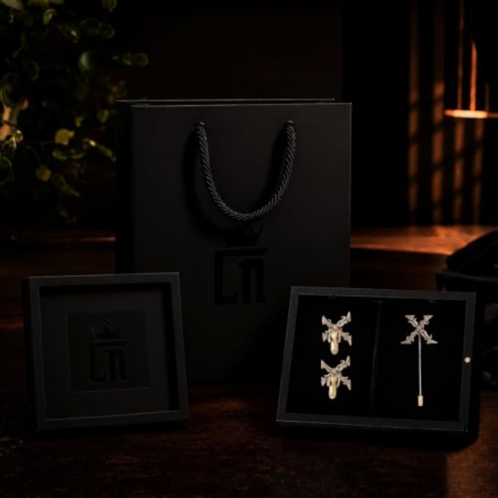 Antique Brass X Alphabet Cufflink & Lapel Pin Combo